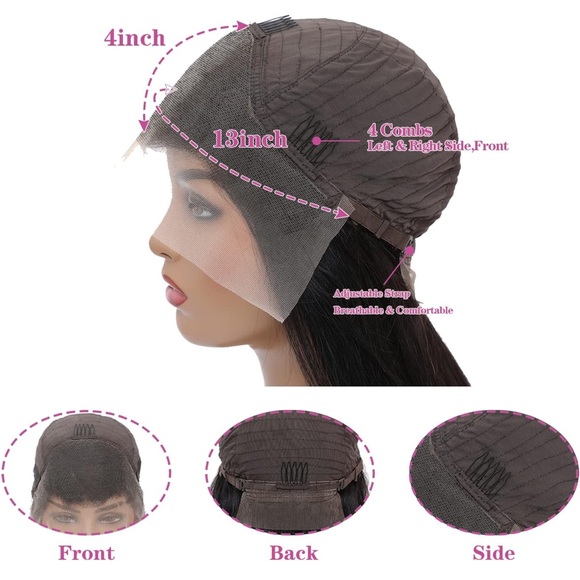 - ? 24” HUMAN HAIR BLACK  STRAIGHT LACE FRONT WIG main image 4